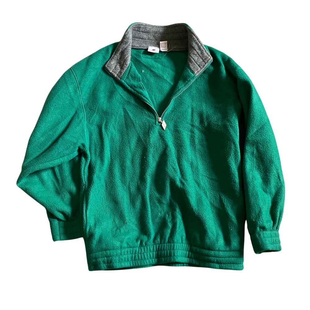 Vintage Pro Spirit Fleece Pullover Jacket Green‎ Gray Quarter Zip Size Medium